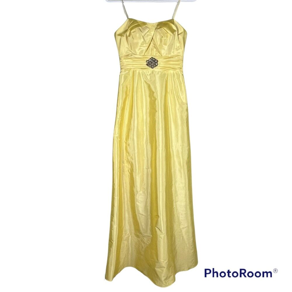 Vtg Y2K Eliza J Gown Babydoll Maxi Dress Sleeveless Formal Prom Yellow Size 4
